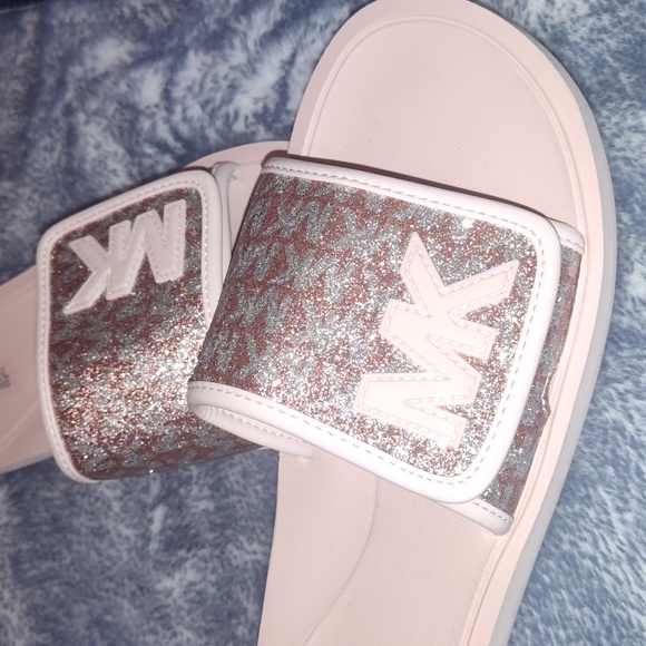 Michael Kors Pink Glitter Slide Sandals - Picture 3 of 6